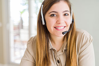 Woman on a headset. 