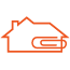 House icon with paper clip. 