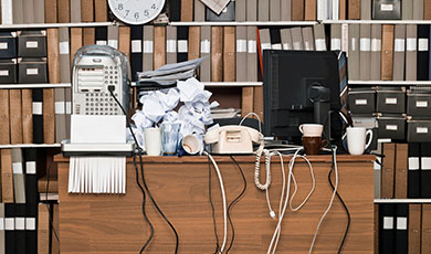 A messy office. 