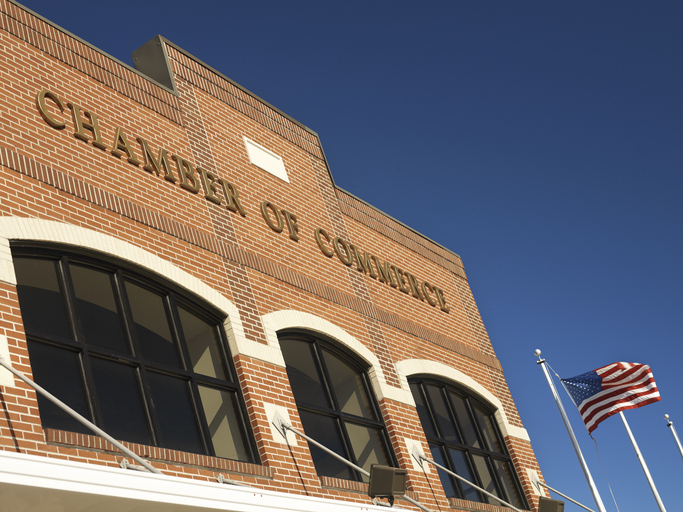 A view of a Chamber of Commerce building.
