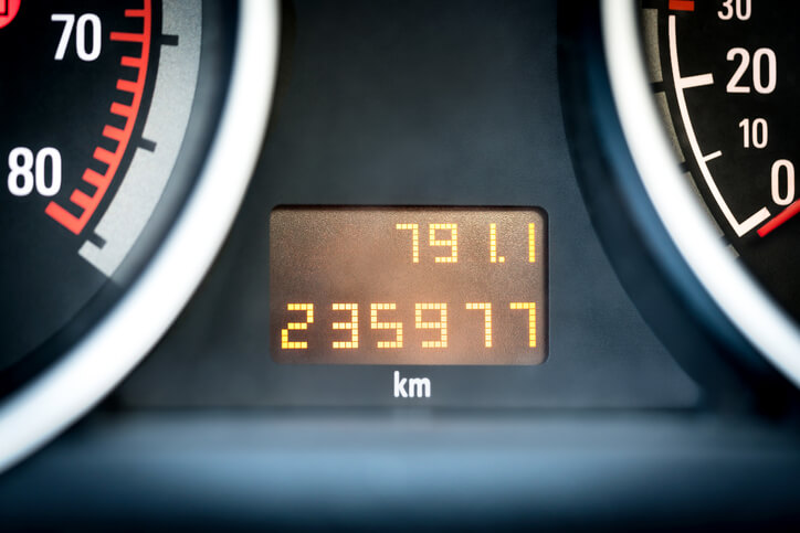 View of the digital mileage meter