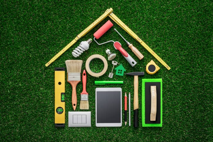 House collage made of home improvement tools and equipment.