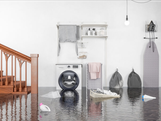 Flooding in the laundry room area.