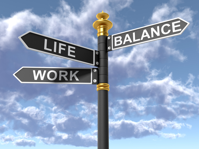Three street signs saying: work, life, and balance.